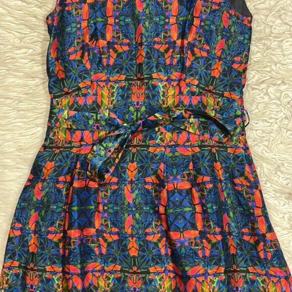 Hugo Hugo Boss Silk Multi Colored Stained Glass Geometric Tie Waist Dress - Picture 7 of 12